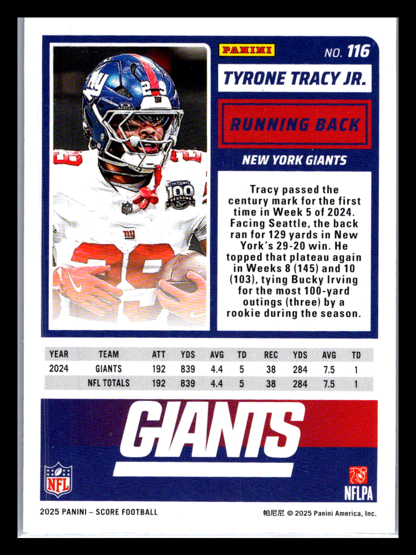 2025 Score #116 Tyrone Tracy Jr. Dots Blue #/399 New York Giants