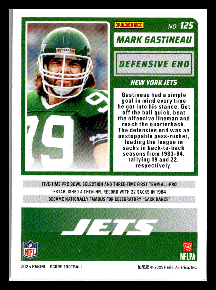 2025 Score #125 Mark Gastineau Dots Gold #/499 New York Jets