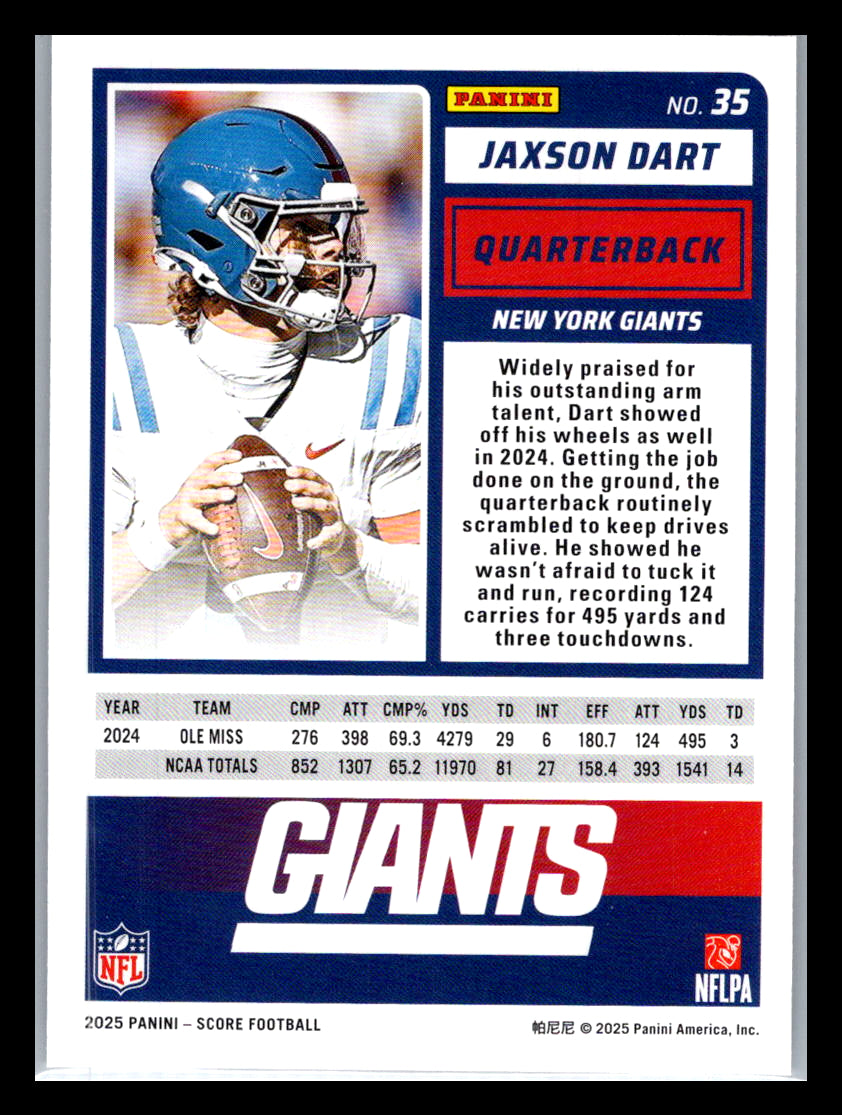 2025 Score #35 Jaxson Dart New York Giants
