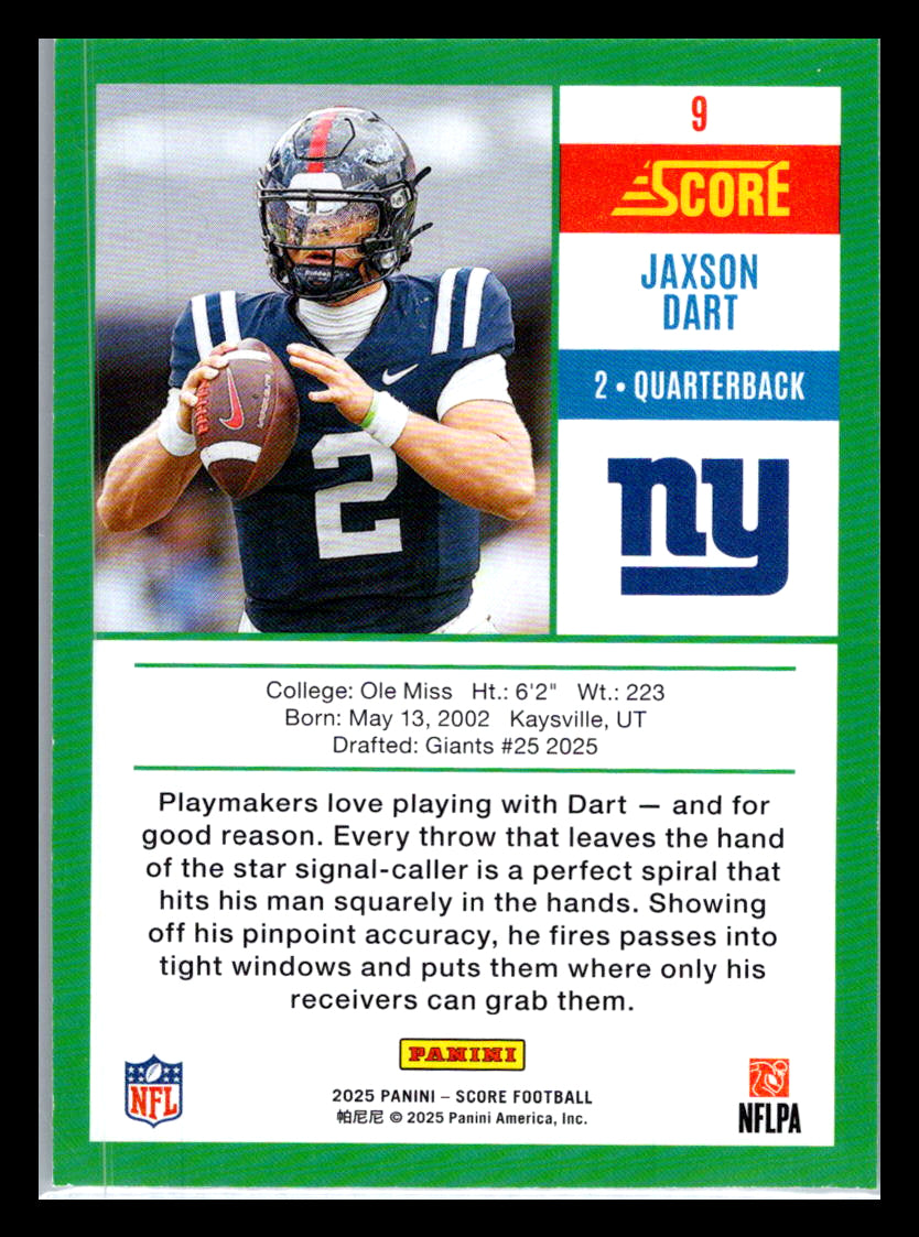 2025 Score #9 Jaxson Dart Anniversary Rookies New York Giants