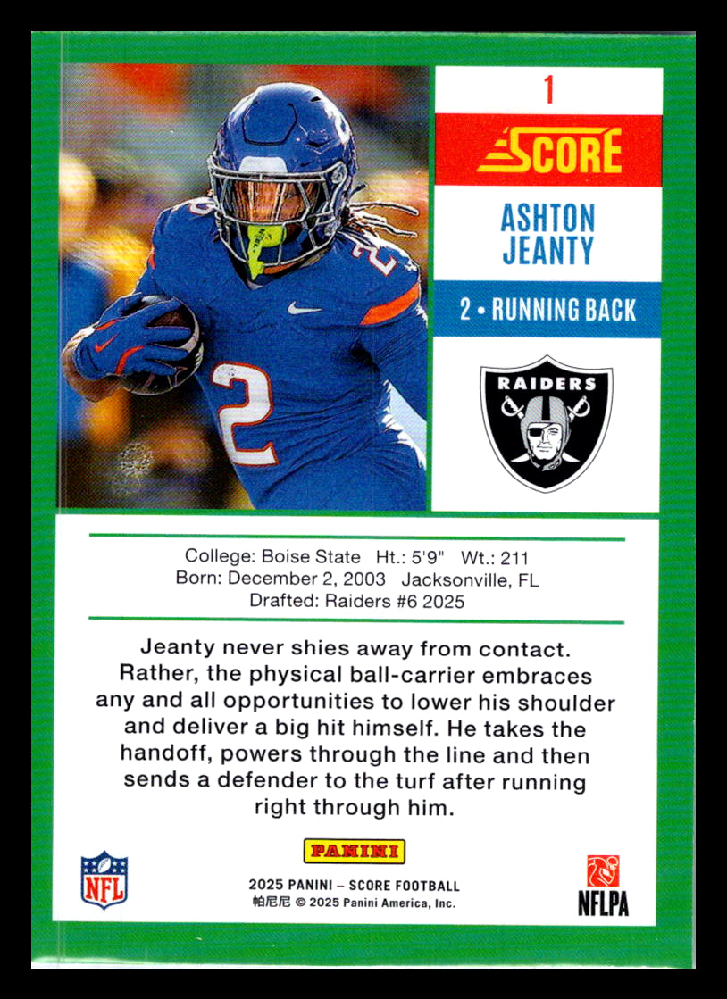 2025 Score #1 Ashton Jeanty Anniversary Rookies Las Vegas Raiders