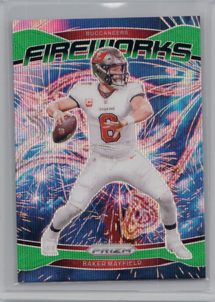 2024 Panini Prizm #6 Baker Mayfield Fireworks Green Wave Prizm Tampa Bay Buccaneers