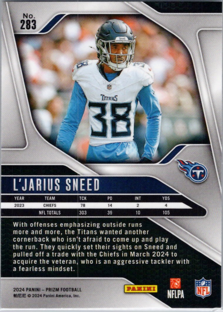 2024 Panini Prizm #283 L'Jarius Sneed Tennessee Titans