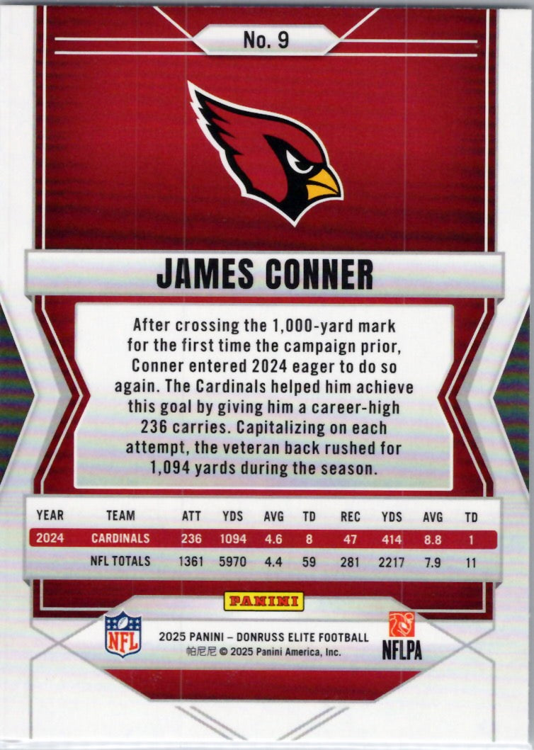 2025 Donruss Elite #9 James Conner Arizona Cardinals