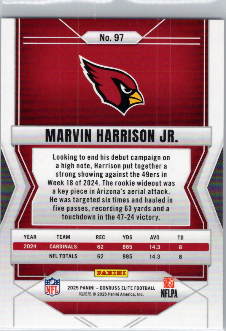2025 Donruss Elite #97 Marvin Harrison Jr. Arizona Cardinals