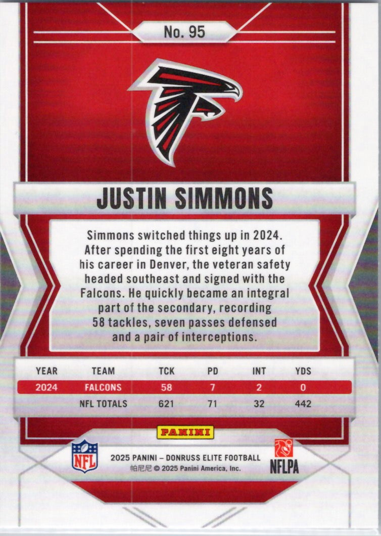 2025 Donruss Elite #95 Justin Simmons Atlanta Falcons