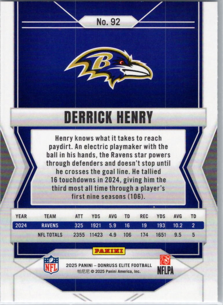 2025 Donruss Elite #92 Derrick Henry Baltimore Ravens