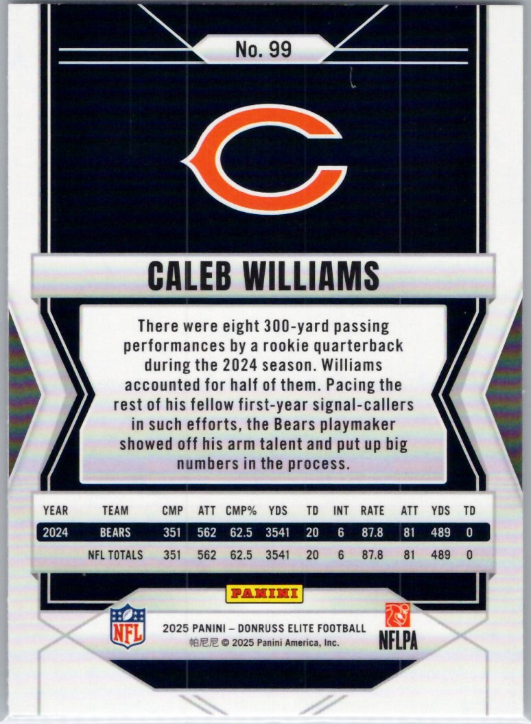 2025 Donruss Elite #99 Caleb Williams Chicago Bears