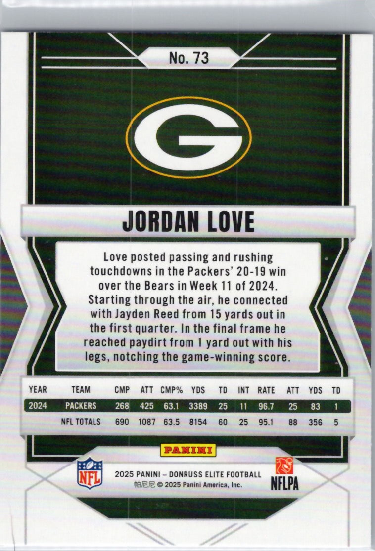 2025 Donruss Elite #73 Jordan Love Green Bay Packers