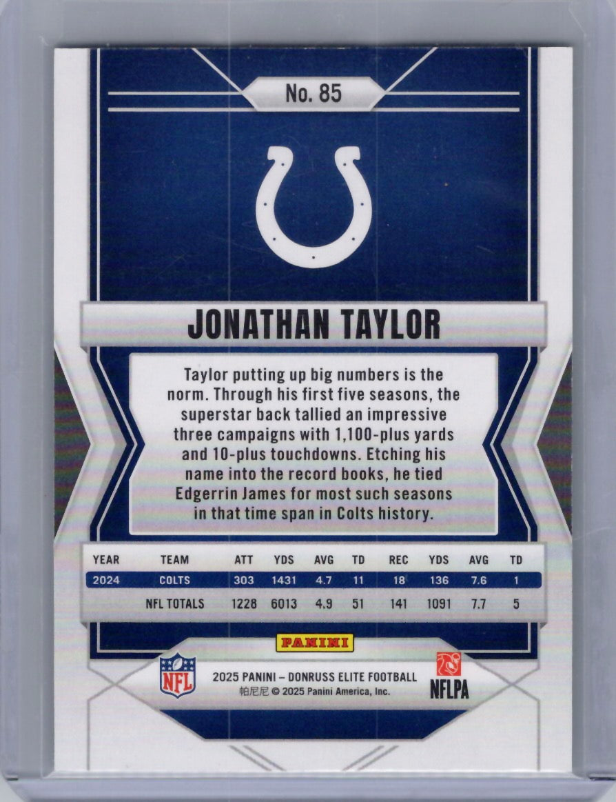 2025 Donruss Elite #85 Jonathan Taylor Status Sparkle #/499 Indianapolis Colts