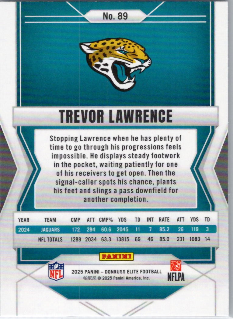 2025 Donruss Elite #89 Trevor Lawrence Jacksonville Jaguars