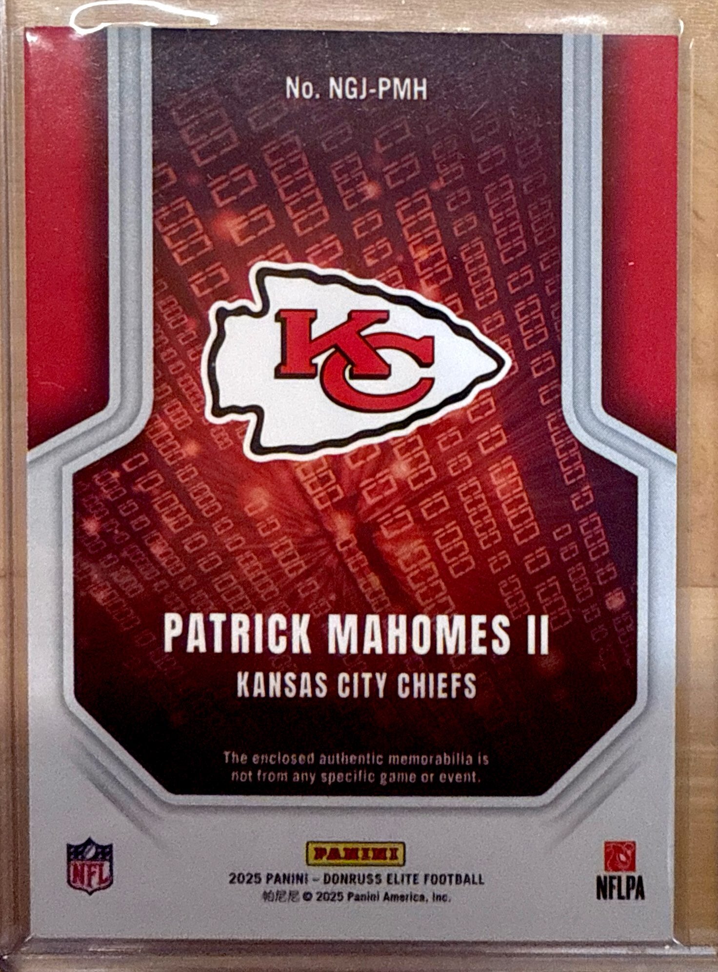 2025 Donruss Elite #NGJ-PMH Patrick Mahomes II Numbers Game #/599 Kansas City Chiefs