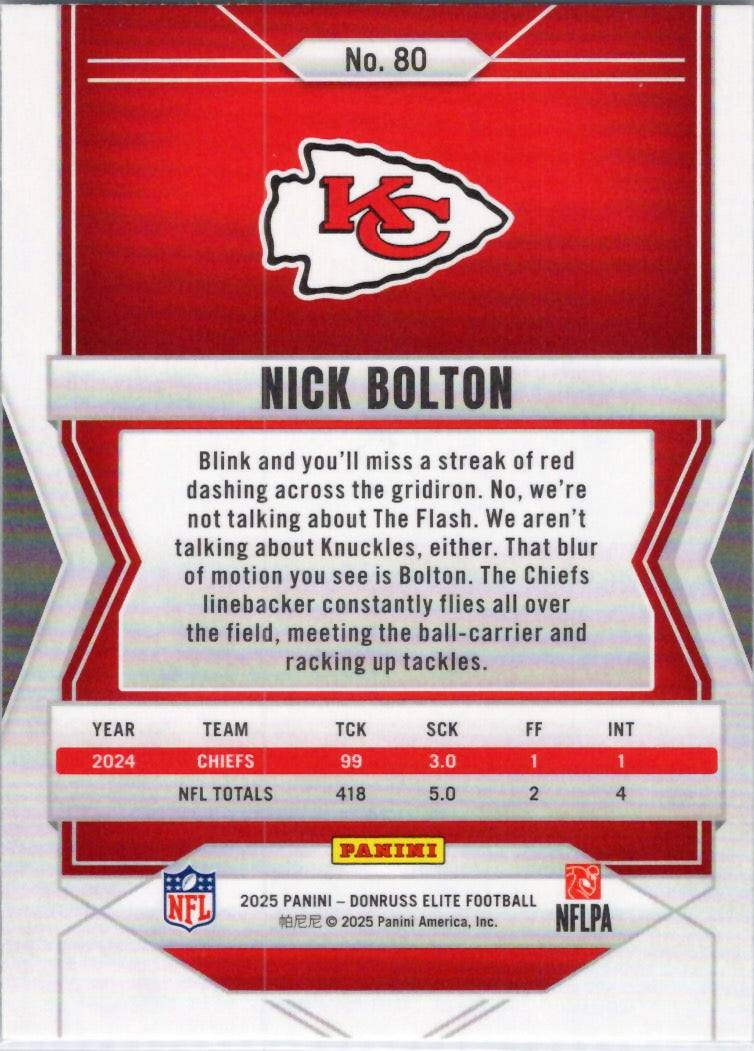 2025 Donruss Elite #80 Nick Bolton Kansas City Chiefs
