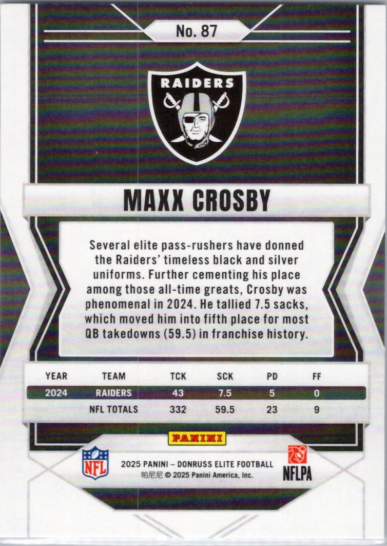 2025 Donruss Elite #87 Maxx Crosby Las Vegas Raiders