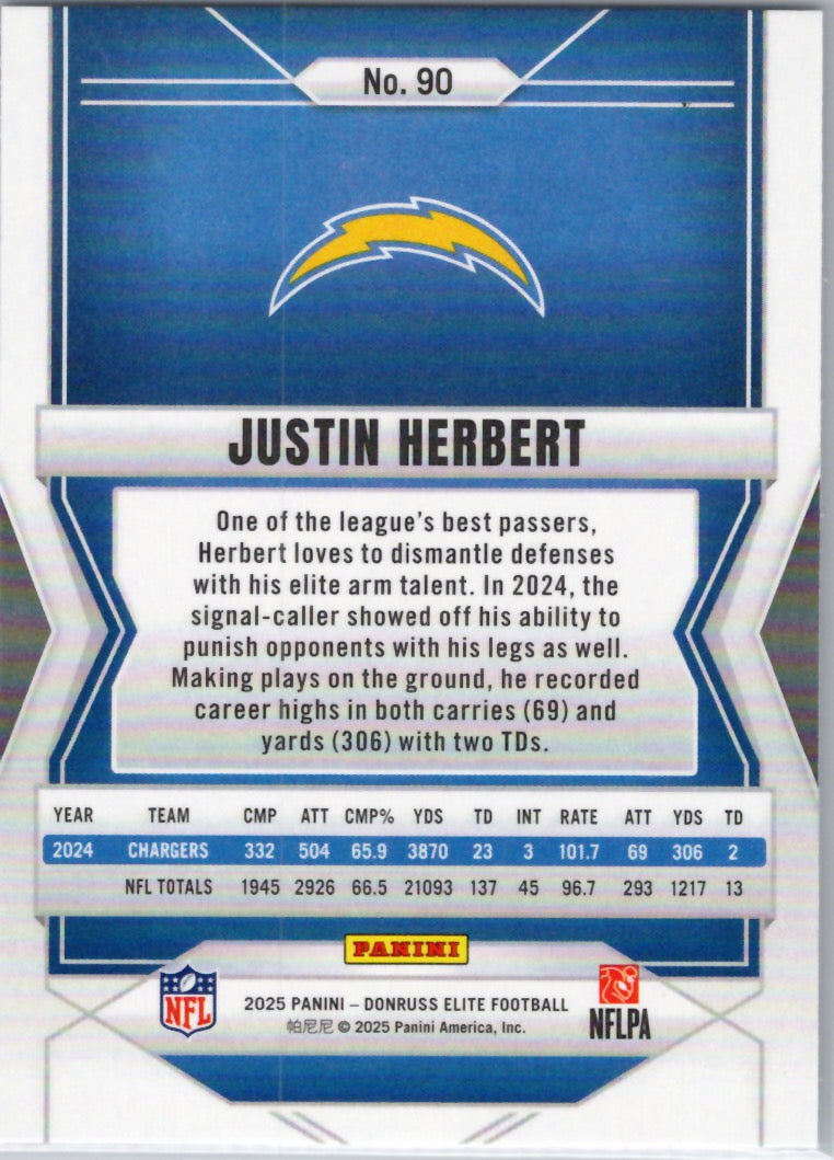2025 Donruss Elite #90 Justin Herbert Los Angeles Chargers