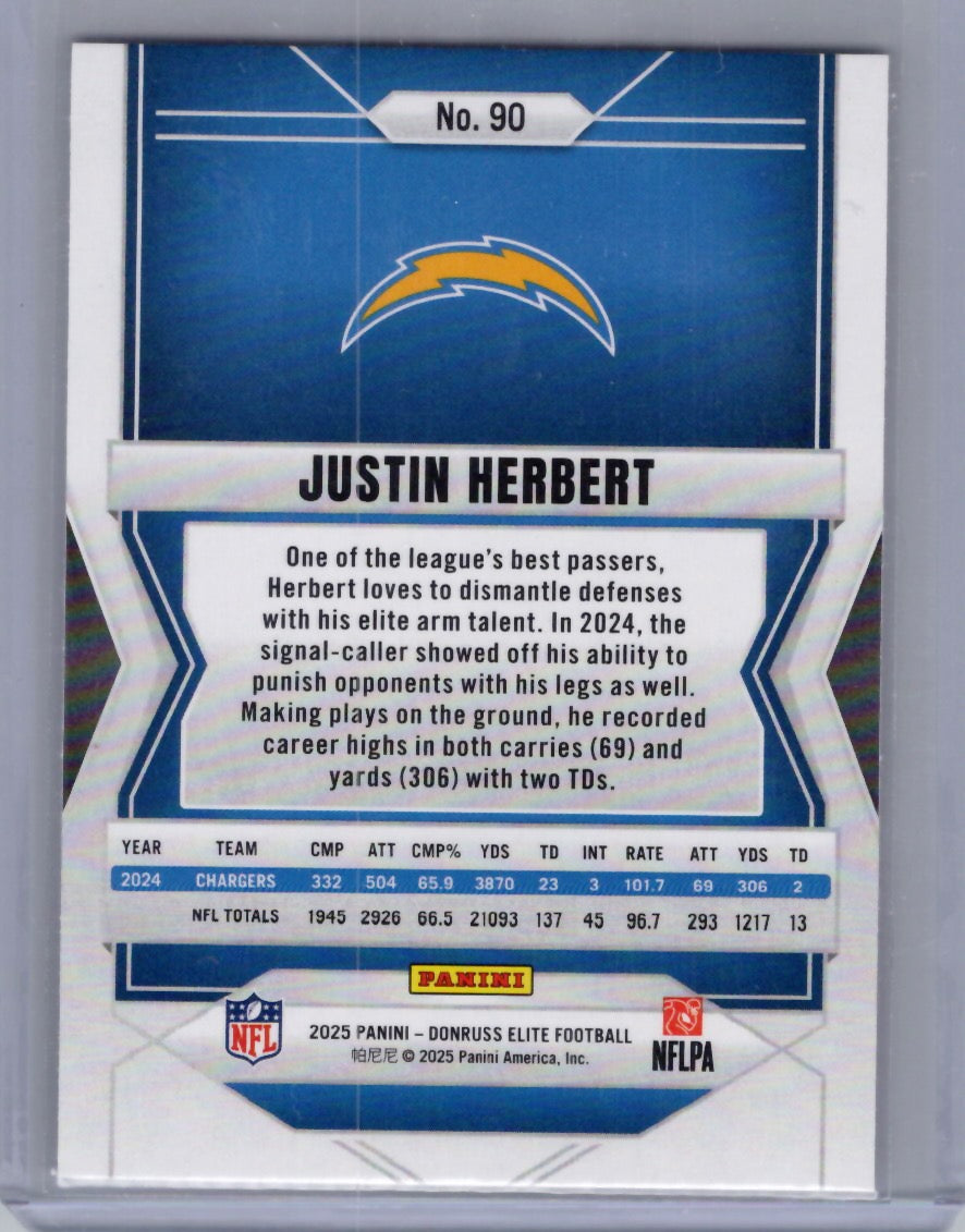 2025 Donruss Elite #90 Justin Herbert Pink Los Angeles Chargers
