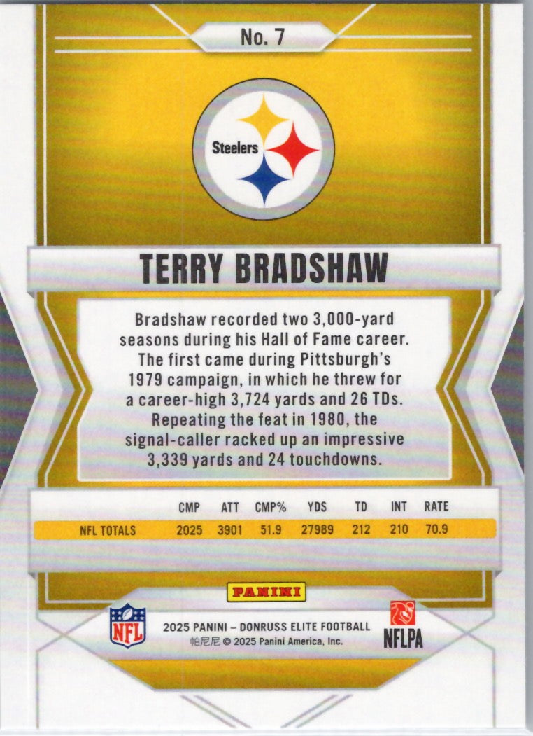 2025 Donruss Elite #7 Terry Bradshaw Pittsburgh Steelers