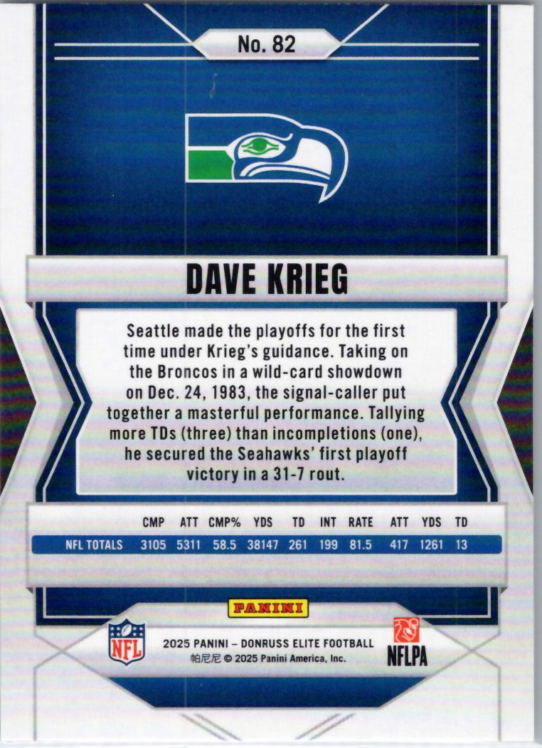 2025 Donruss Elite #82 Dave Krieg Seattle Seahawks