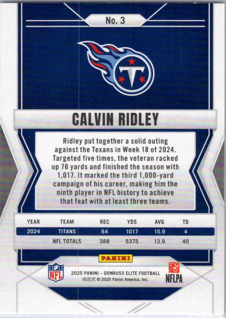 2025 Donruss Elite #3 Calvin Ridley Tennessee Titans