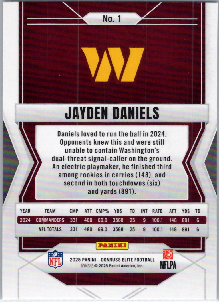 2025 Donruss Elite #1 Jayden Daniels Washington Commanders