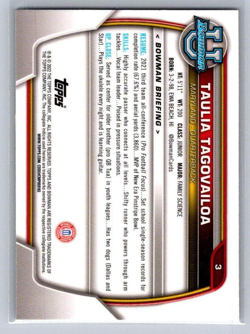 2022 Bowman University Chrome #3 Taulia Tagovailoa Maryland Terrapins