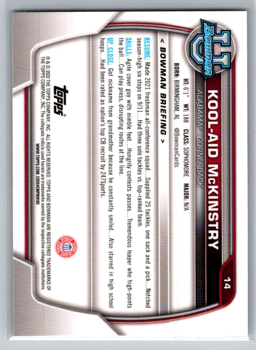 2022 Bowman University Chrome #14 Kool-Aid McKinstry Alabama Crimson Tide