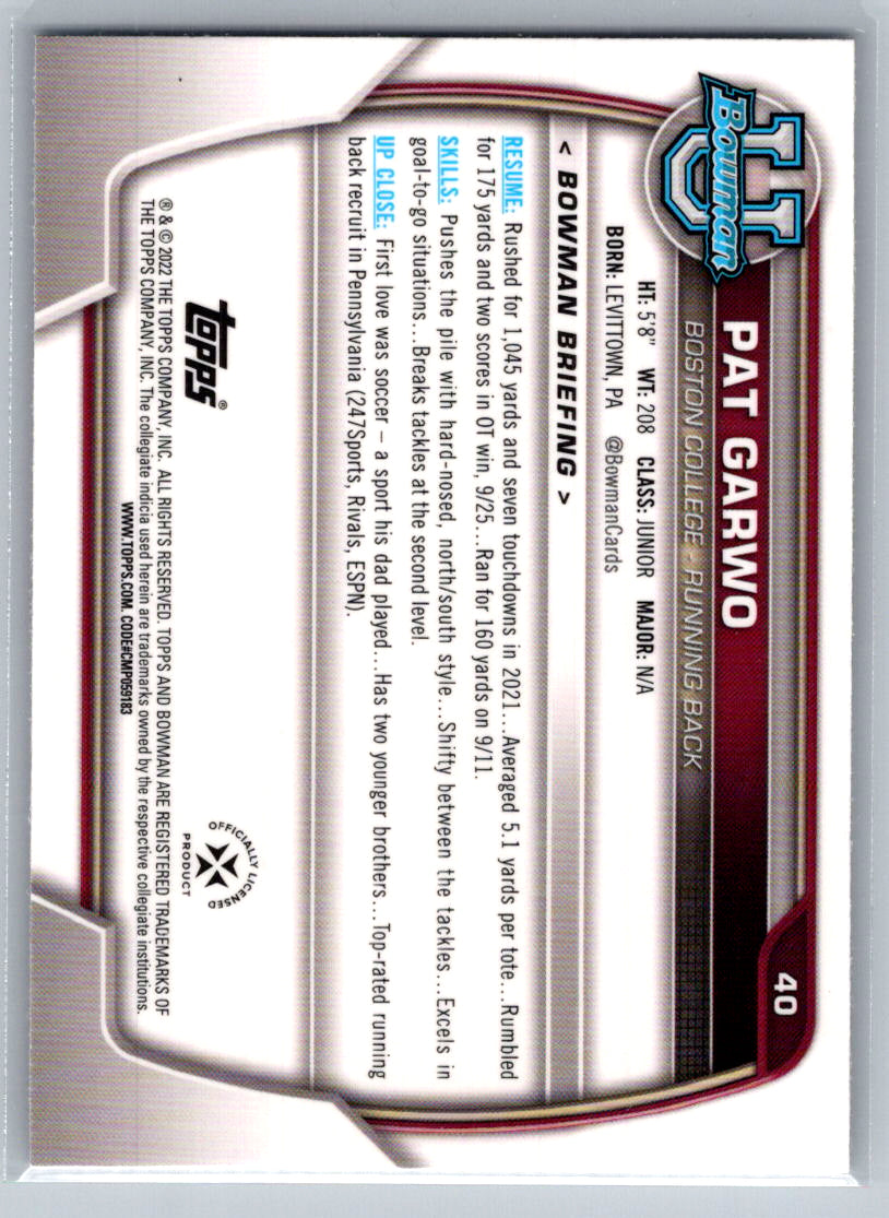 2022 Bowman University Chrome #40 Pat Garwo Boston College Eagles