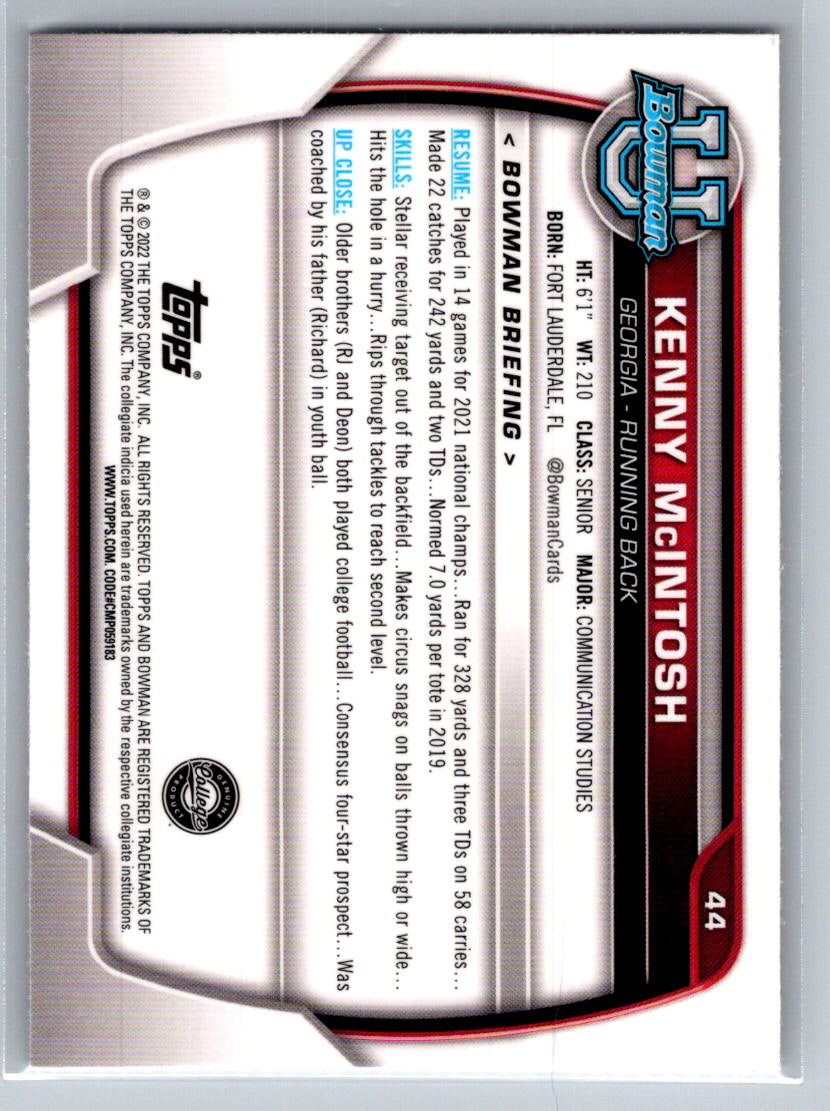 2022 Bowman University Chrome #44 Kenny McIntosh Georgia Bulldogs