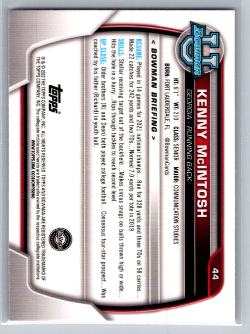2022 Bowman University Chrome #44 Kenny McIntosh Georgia Bulldogs