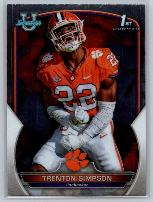 2022 Bowman University Chrome #45 Trenton Simpson Clemson Tigers