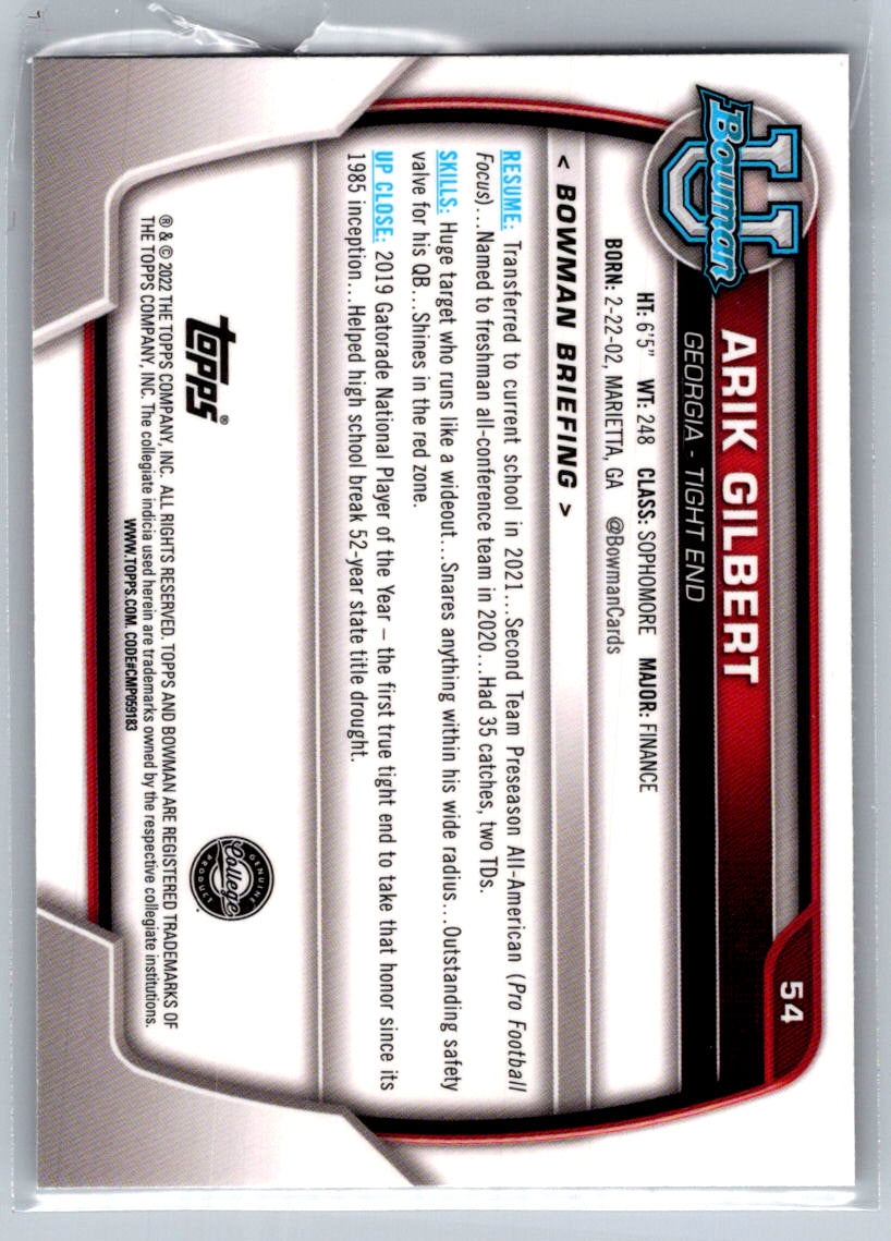 2022 Bowman University Chrome #54 Arik Gilbert Georgia Bulldogs