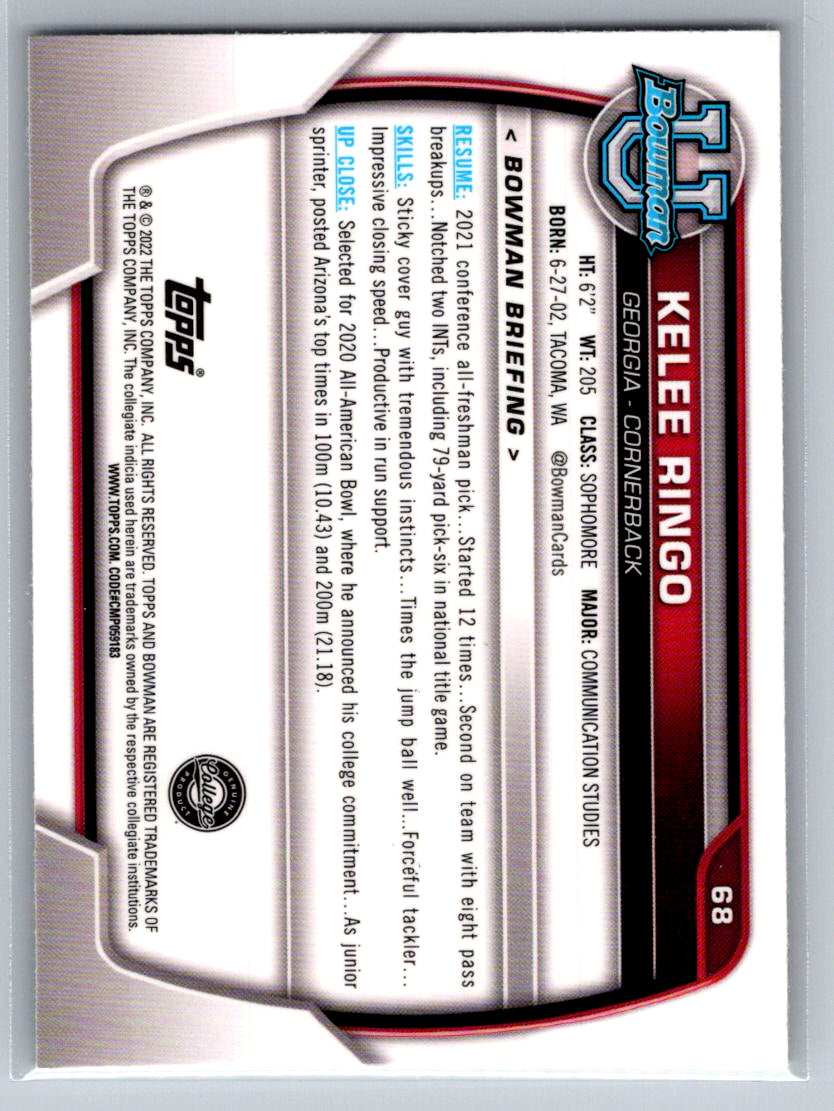 2022 Bowman University Chrome #68 Kelee Ringo Georgia Bulldogs