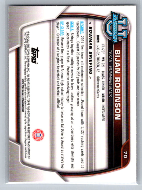 2022 Bowman University Chrome #70 Bijan Robinson Texas Longhorns