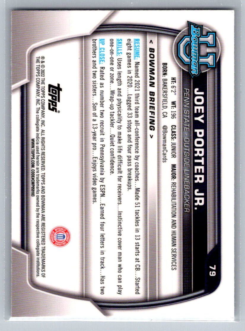 2022 Bowman University Chrome #79 Joey Porter Jr. Penn State Nittany Lions