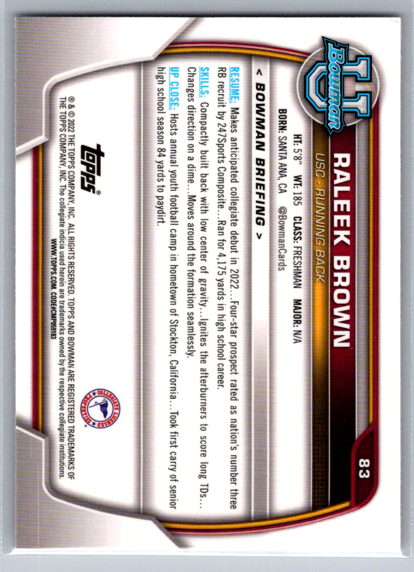 2022 Bowman University Chrome #83 Raleek Brown USC Trojans