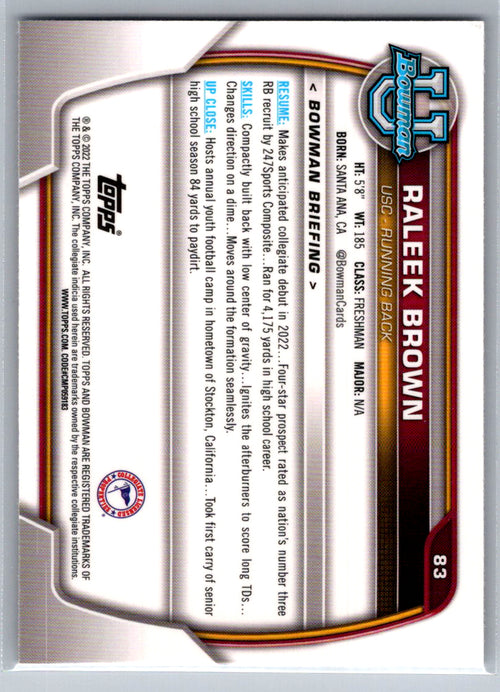 2022 Bowman University Chrome #83 Raleek Brown USC Trojans