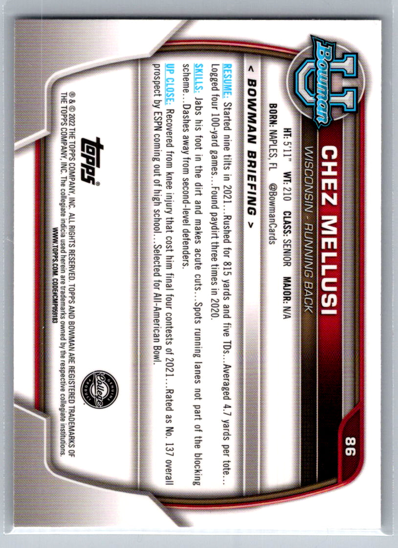 2022 Bowman University Chrome #86 Chez Mellusi Wisconsin Badgers