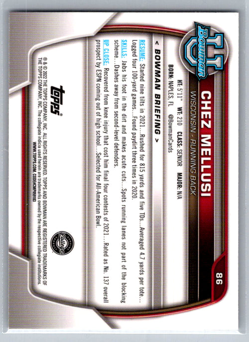 2022 Bowman University Chrome #86 Chez Mellusi Wisconsin Badgers