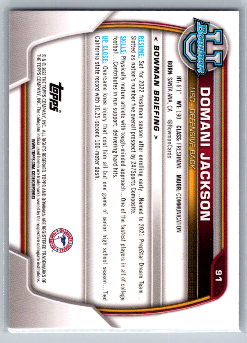 2022 Bowman University Chrome #91 Domani Jackson USC Trojans