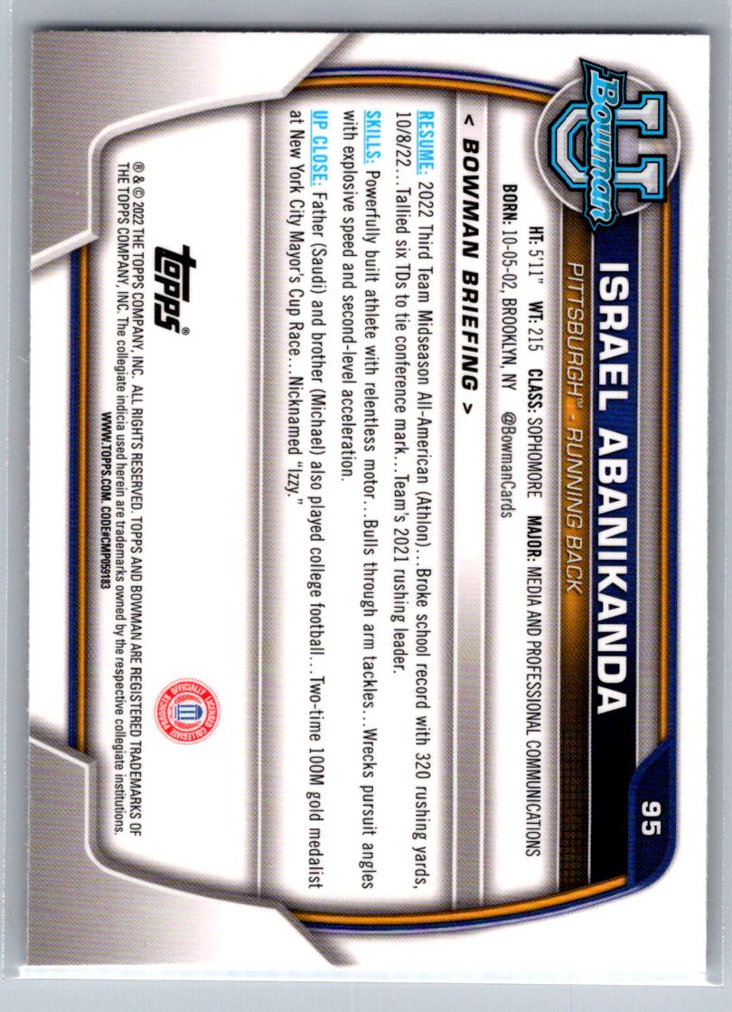 2022 Bowman University Chrome #95 Israel Abanikanda Pittsburgh Panthers