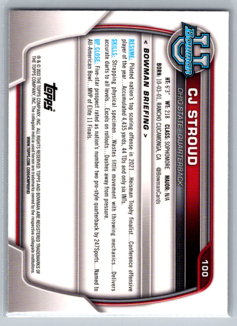 2022 Bowman University Chrome #100 C.J. Stroud Ohio State Buckeyes