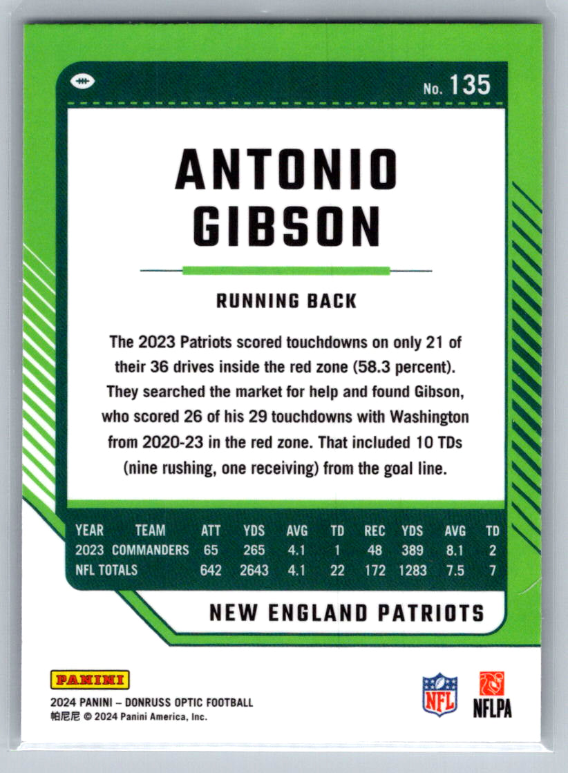 2024 Donruss Optic #135 Antonio Gibson New England Patriots