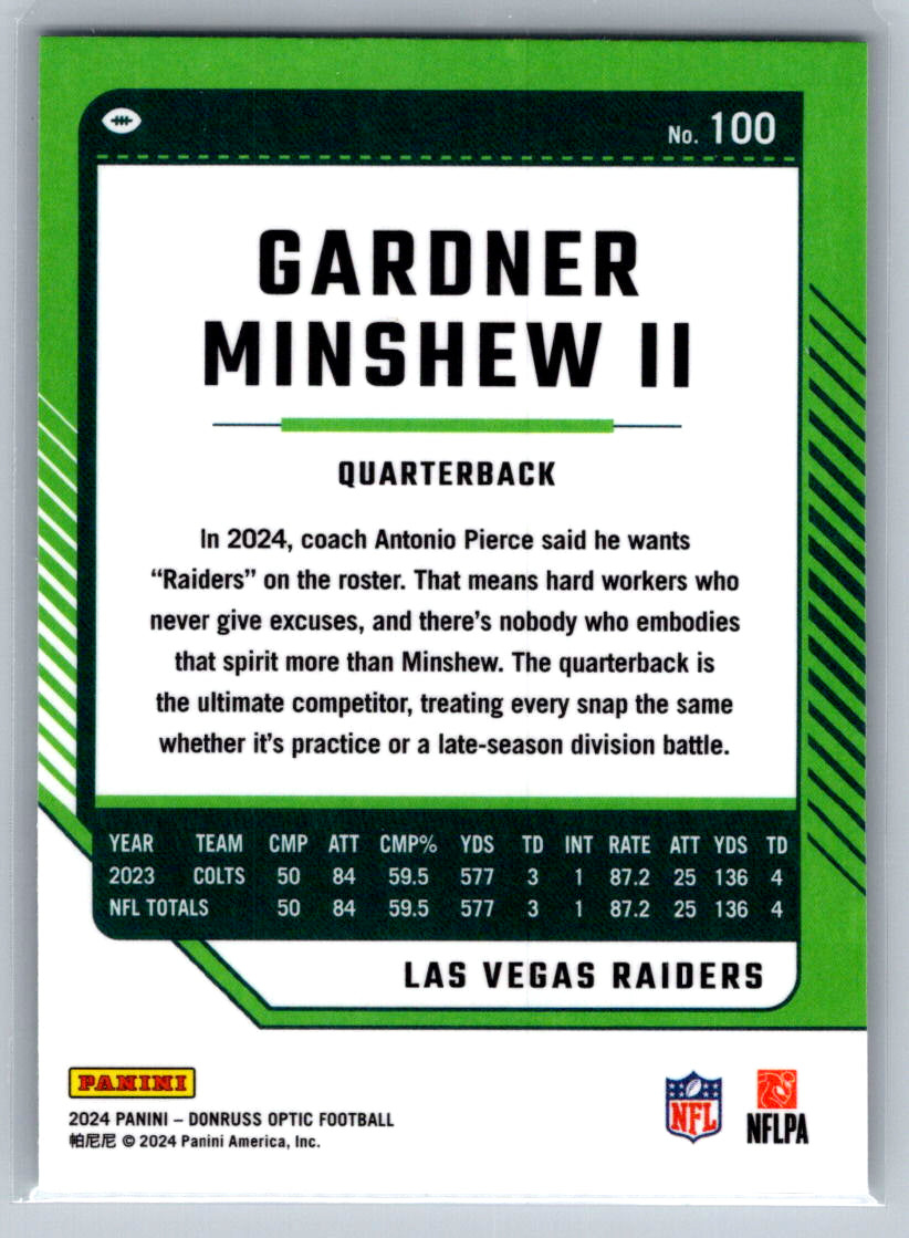 2024 Donruss Optic #100 Gardner Minshew II Las Vegas Raiders