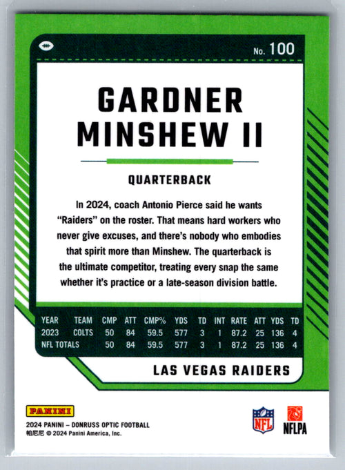 2024 Donruss Optic #100 Gardner Minshew II Las Vegas Raiders