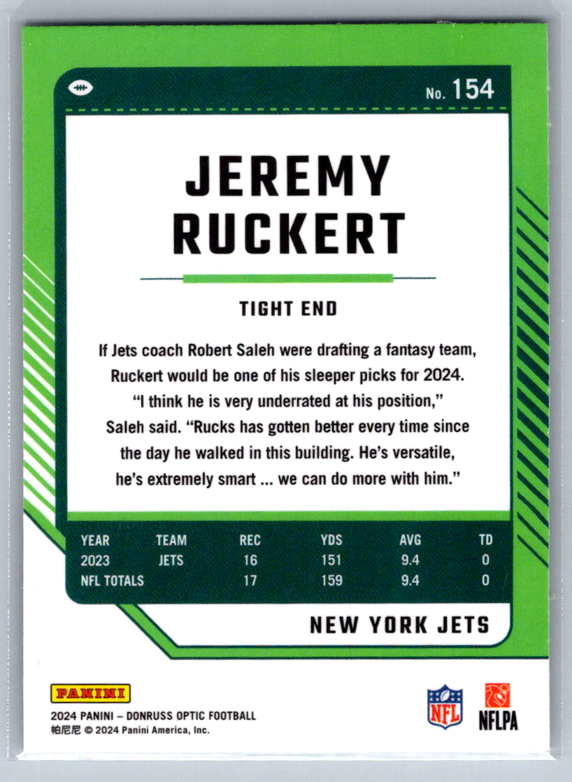 2024 Donruss Optic #154 Jeremy Ruckert New York Jets