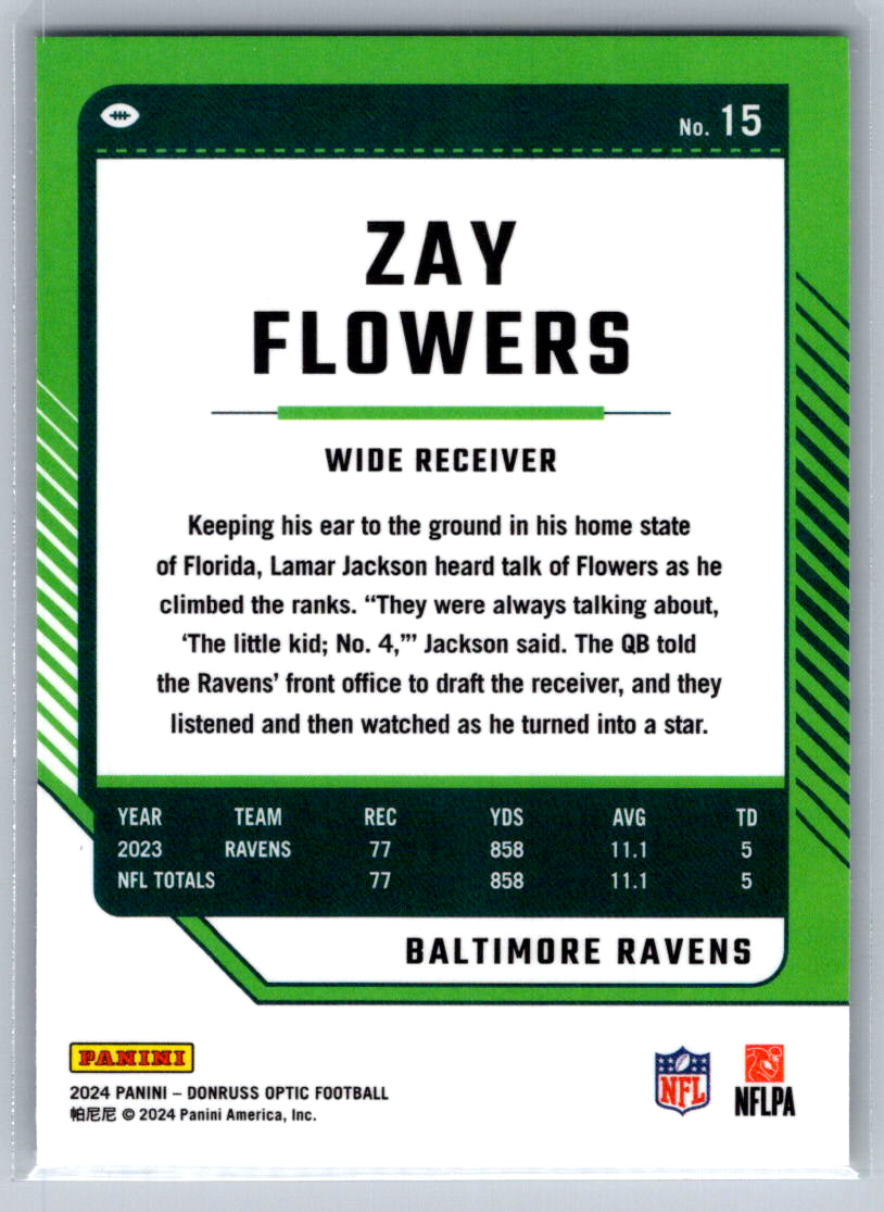 2024 Donruss Optic #15 Zay Flowers Baltimore Ravens