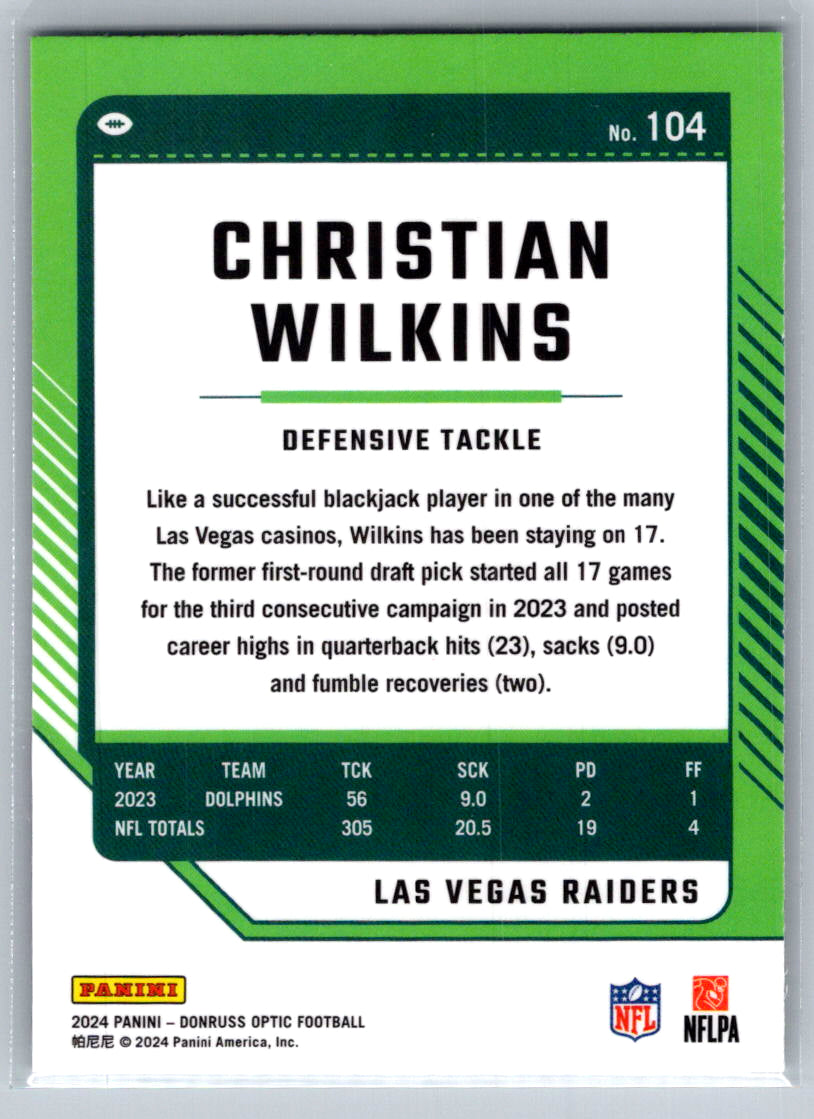 2024 Donruss Optic #104 Christian Wilkins Las Vegas Raiders