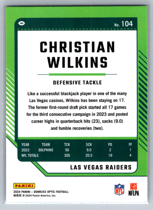 2024 Donruss Optic #104 Christian Wilkins Las Vegas Raiders