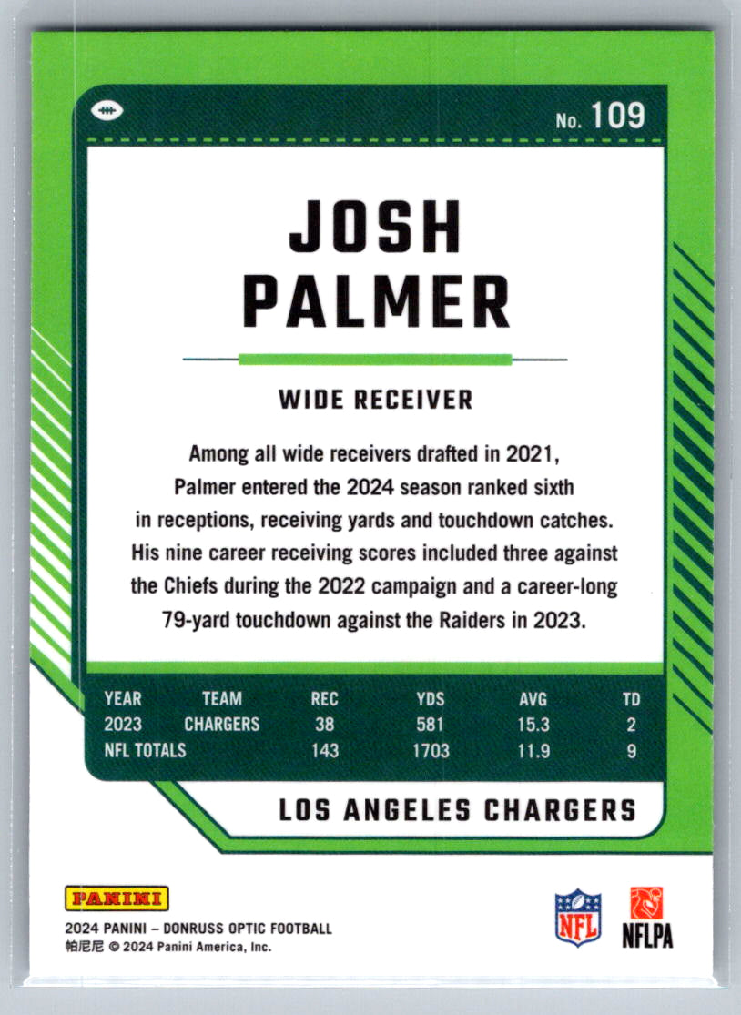2024 Donruss Optic #109 Josh Palmer Los Angeles Chargers