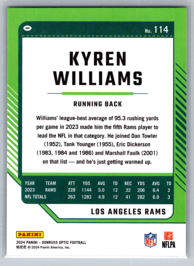 2024 Donruss Optic #114 Kyren Williams Los Angeles Rams